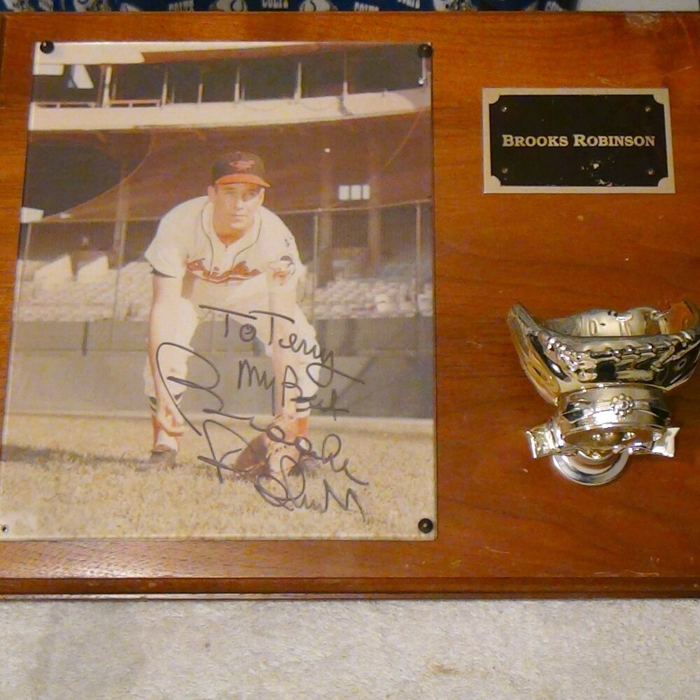 Brooks Robinson Signed, To Terry, Baltimore Orioles 8x10 Photo Gold Glove Plaque